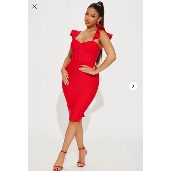 NWT fashion nova alani Bandage Midi Corset Dress Red 2X - Picture 1 of 3